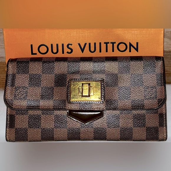 Louis Vuitton Damier Ebene RoseberyTurn Lock Flap Closure Long Wallet LV Dusty - Picture 1 of 13